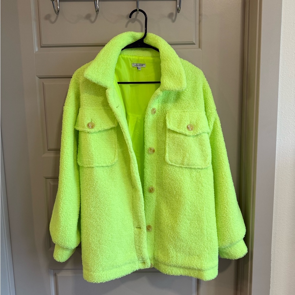 Neon Green White Birch Sherpa Jacket